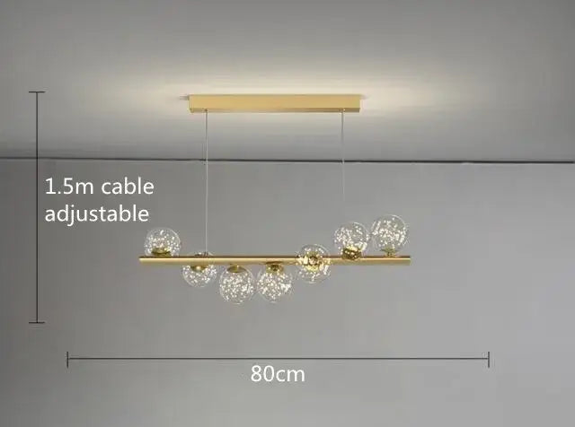 DecorBites™ modern gold-toned led glass chandelier with five textured globe bulbs for dining room lighting