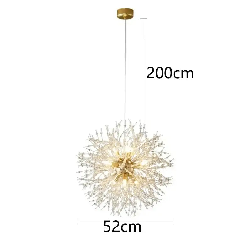 Decorbites™ modern led pendant chandelier featuring a 200cm gold-toned spherical design with clear crystal strands for home decor