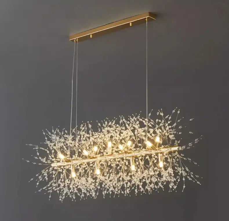 Decorbites modern led pendant chandelier with gold-toned frame and crystal branches for elegant home decor lighting