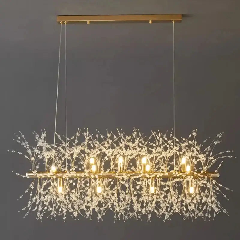 DecorBites™ modern led pendant chandelier with gold-toned rectangular frame and crystal branches for home decor