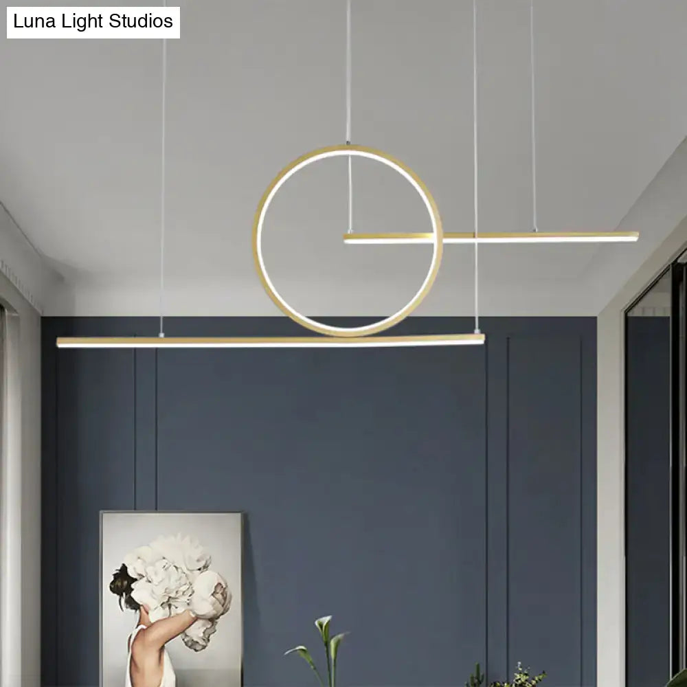 DecorBites modern LED restaurant island lamp in black gold with circular frame and warm white light ceiling light