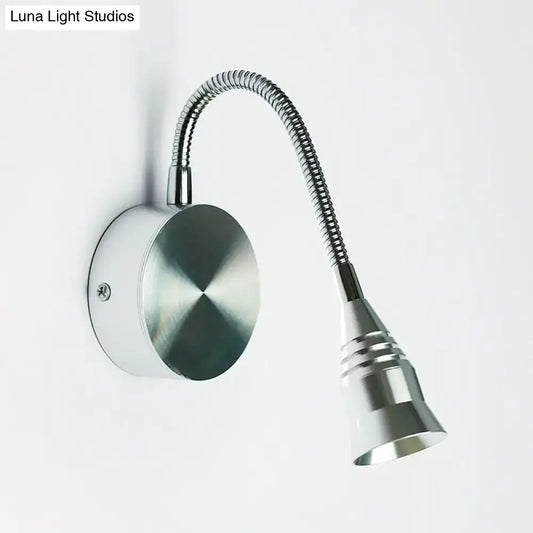 Modern chrome gooseneck sconce lamp with silver metallic finish direct wired electric for bedroom use
