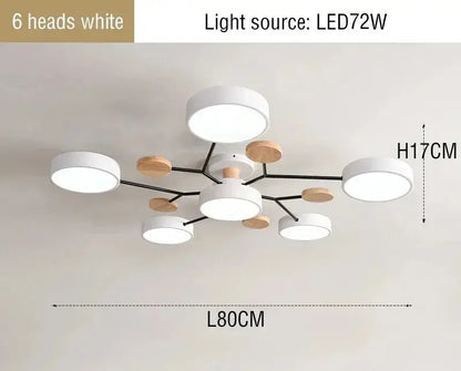 Decorbites modern macaron ceiling chandelier with 3-color dimming features white and wood-toned led bulbs in branching design