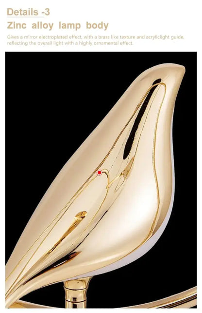 DecorBites™ modern magpie bird led pendant light with golden zinc alloy body and acrylic light guide for ornamental lighting