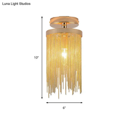 Gold-toned decorbites™ modern metal chain semi flush mount lamp with cascading faceted beads for living room lighting