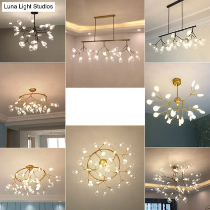 Decorbites™ modern metal led dining room chandelier with brass frame and clear glass globe bulbs 110v-120v 220v-240v