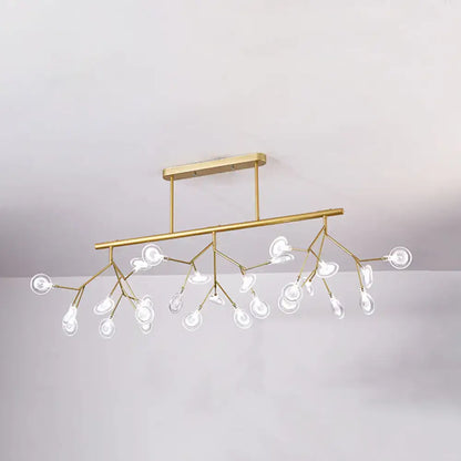 Decorbites™ modern metal linear island light with gold-toned branching arms and clear glass globe shades linear island fixture