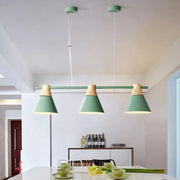 Decorbites modern metallic cone hanging light kit features mint green and natural wood cone hanging light fixtures