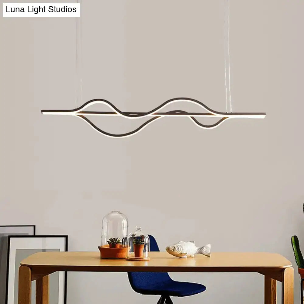 DecorBites™ modern black and white led pendant light with wave design and adjustable chain cord length for dining room
