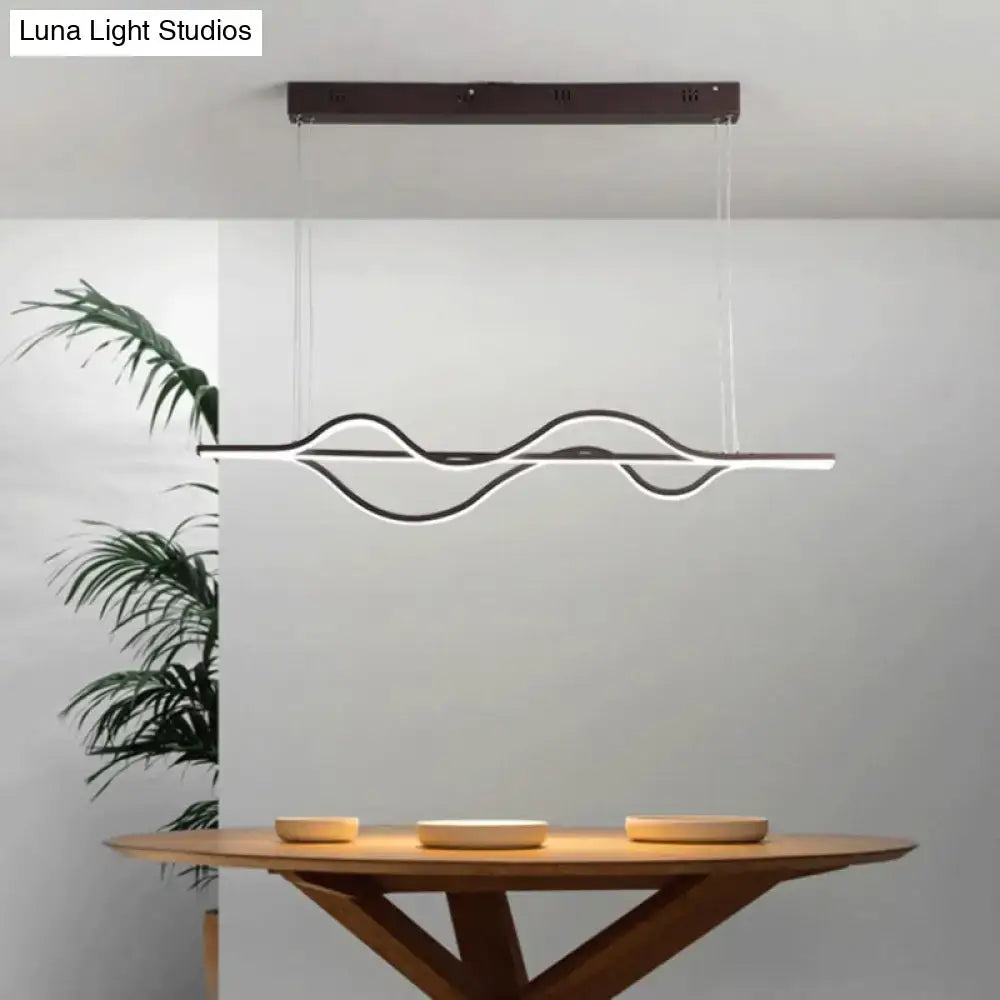 DecorBites™ modern black and white led pendant light with sleek wavy design and adjustable chain cord length for dining room