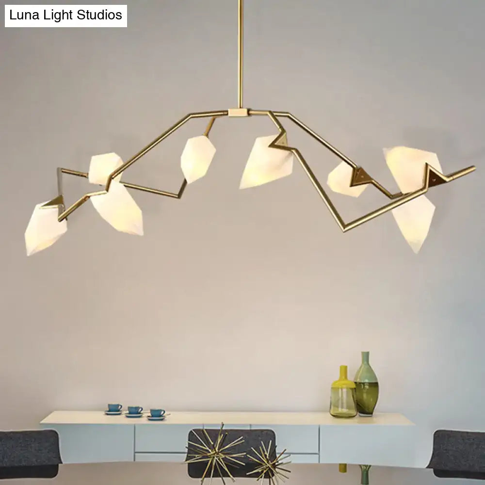 Modern gold-toned black gold tree branch ceiling suspension lamp with frosted white glass shades for dining room