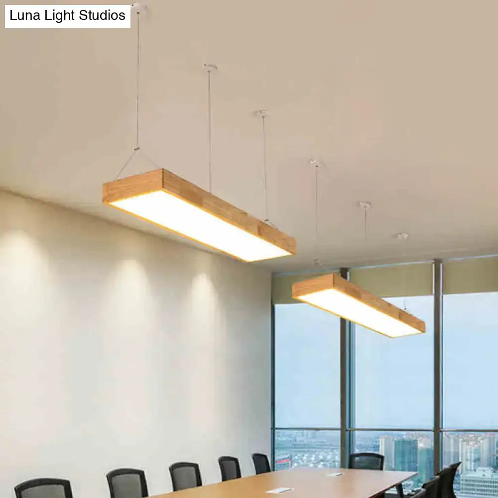 Decorbites modern minimalist beige wood led island pendant lighting with natural wood frame and sleek rectangular design