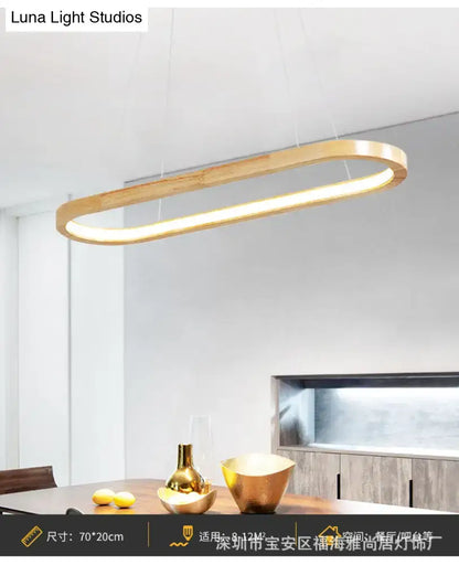DecorBites modern minimalist wooden LED strip pendant light with warm golden glow crafted from wood and metal for restaurants 110v-120v 220v-240v