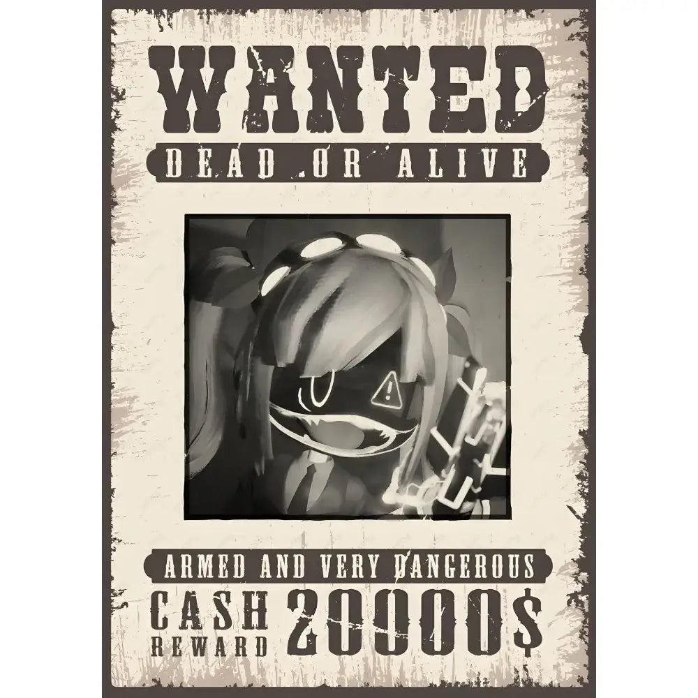 Vintage-style black-and-white anime character wanted poster wall art for modern murder drones murder drones poster decor