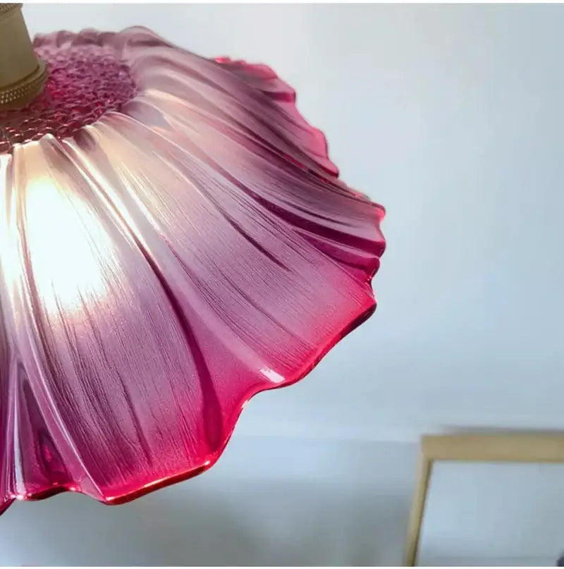 A translucent pink glass lampshade with gradient petal-like ridges for DecorBites™ modern Nordic e27 ceiling lights