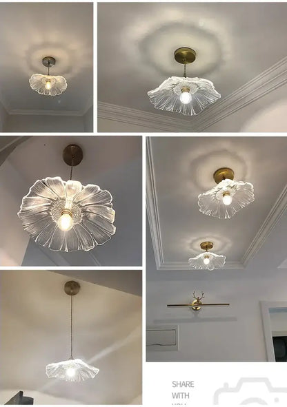 Clear glass flower-shaped e27 ceiling light with brass finish decorbites modern nordic ceiling lights for home interiors