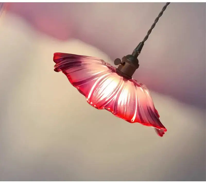 Decorbites™ modern nordic e27 ceiling light features a delicate red glass pendant with pink gradient petals