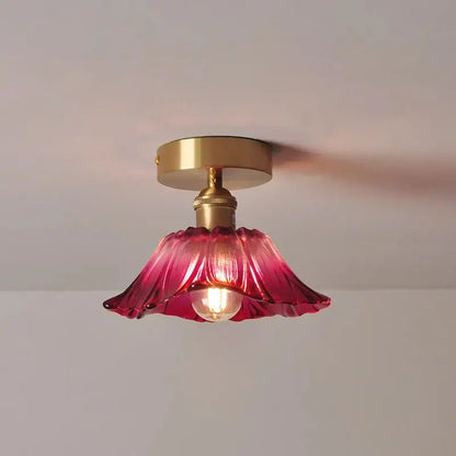 Decorbites modern nordic ceiling lights featuring a delicate pink glass ruffled lampshade with brass fixture and e27 bulb