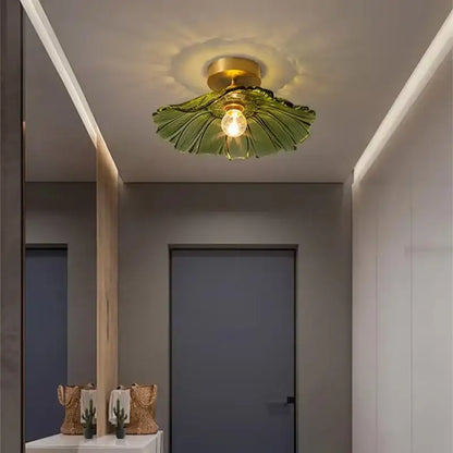 Decorbites™ modern nordic ceiling lights featuring green leaf-shaped glass and brass-finished base for e27 ceiling use
