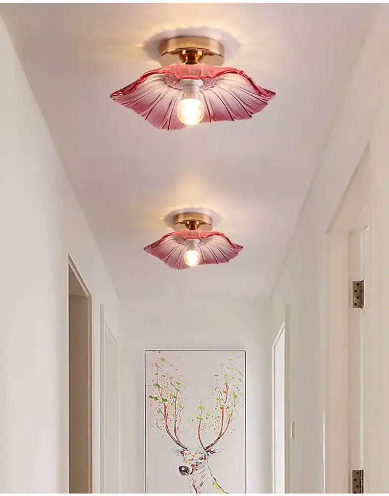 Decorbites™ modern nordic pink glass flower-shaped e27 ceiling light with brass fixture for home interiors