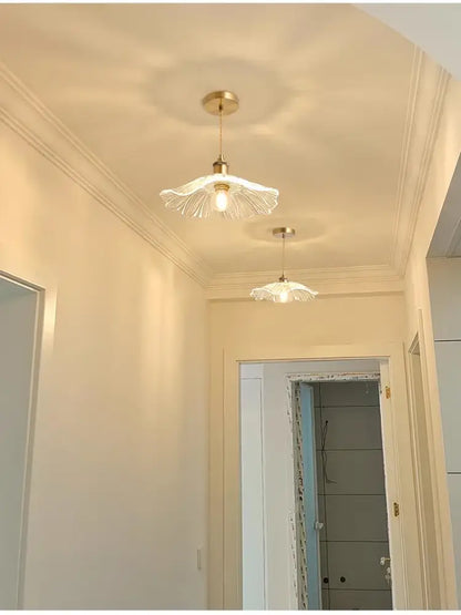 Two elegant brass-finished decorbites modern nordic e27 ceiling lights with translucent glass flower-shaped shades