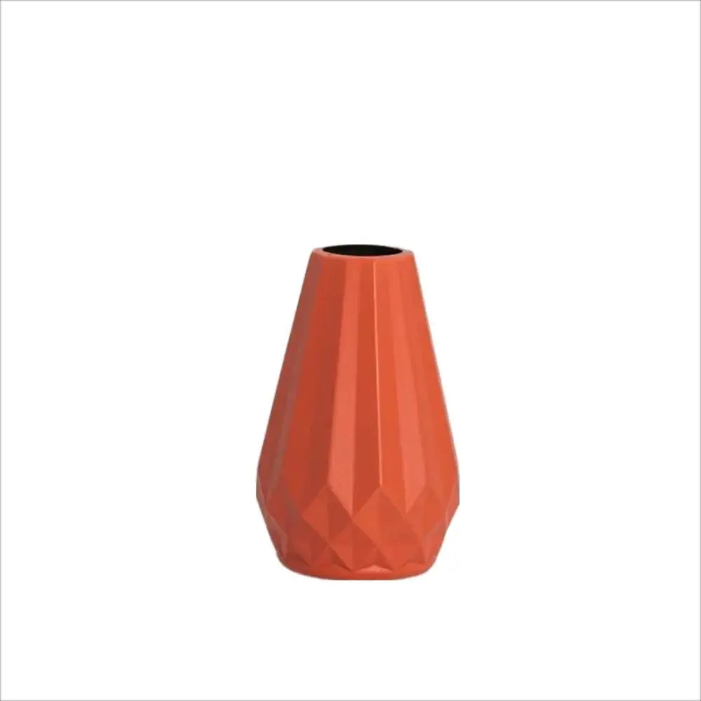 Decorbites modern nordic terracotta ceramic flower vase with diamond shaped faceted geometric design