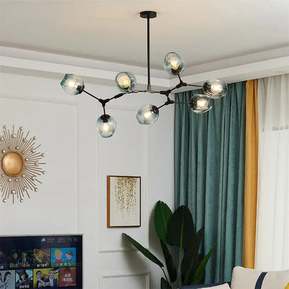 DecorBites™ modern black metal ball led chandelier with clear glass globes featuring nordic glass ball design