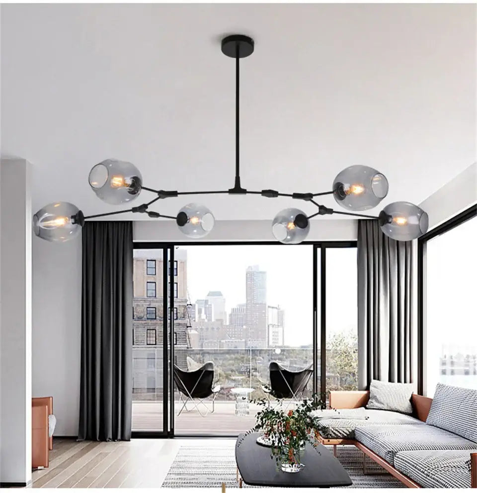 DecorBites modern nordic glass chandeliers black metal pendant lamps with multiple frosted glass globe bulbs