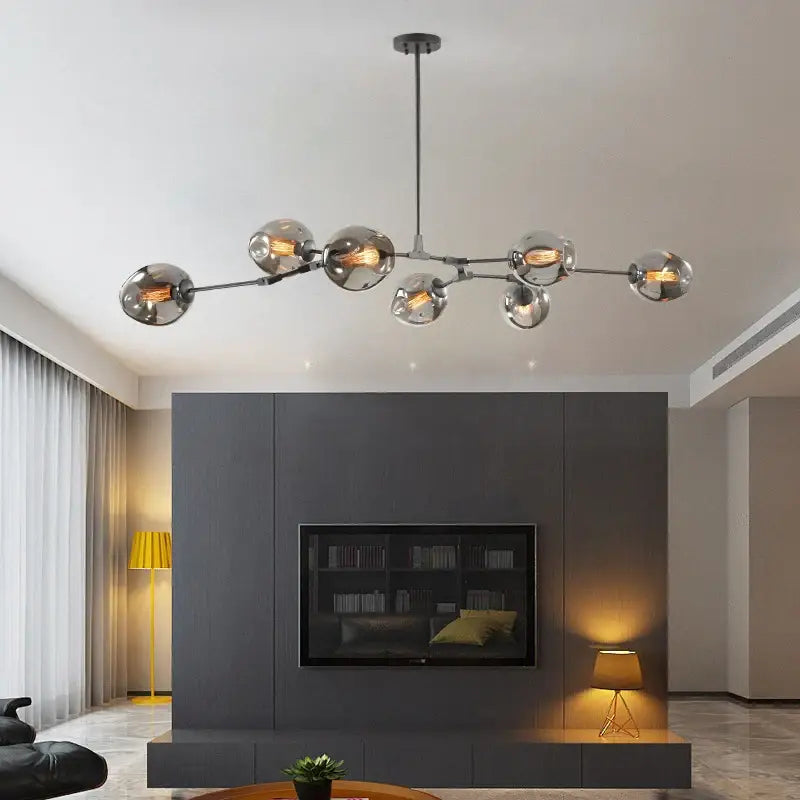 Modern chrome-finished decorbites nordic glass chandelier with seven spherical glass globes and led pendant lamps