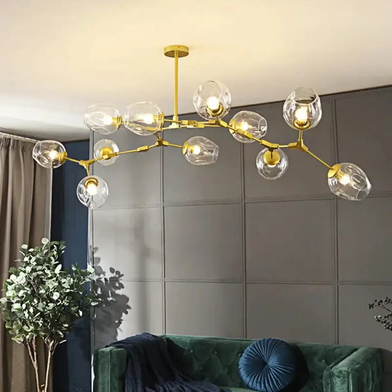 Decorbites modern nordic glass chandeliers with gold-toned frame and multiple clear glass globe shades led pendant lamps