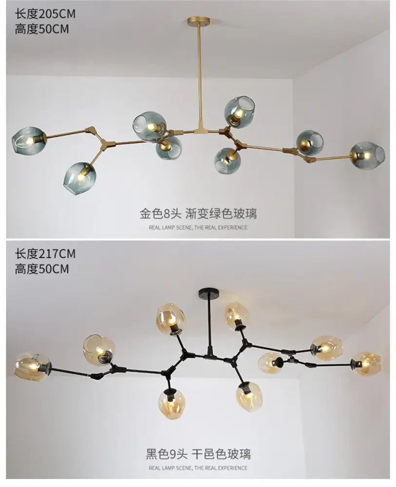 DecorBites modern nordic glass chandeliers with led lighting feature eight gradient green glass globes and brass finish