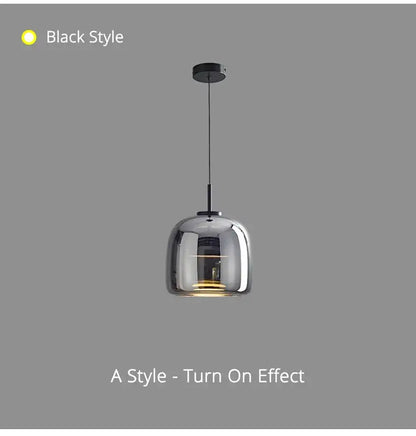 A sleek black DecorBites modern nordic glass pendant lamp with a rounded glass shade and minimalist design
