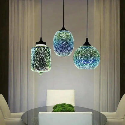 Decorbites modern nordic glass pendant lighting with three vibrant blue and green spherical and cylindrical pendant lights
