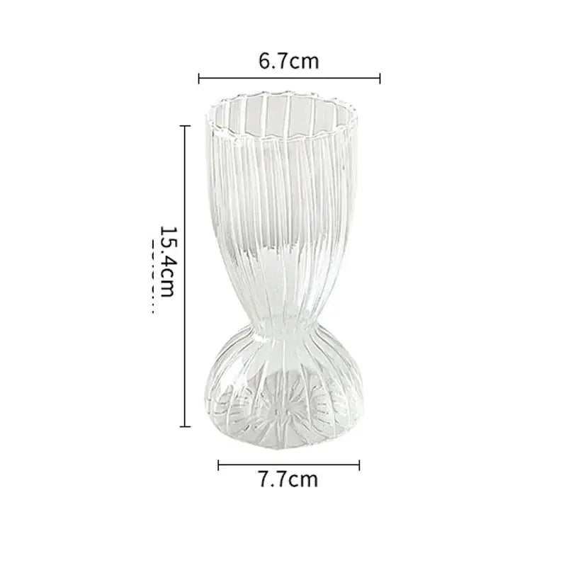 Clear glass decorbites™ modern nordic vase with vertical ribbed texture and ornate floral base pattern for home decor