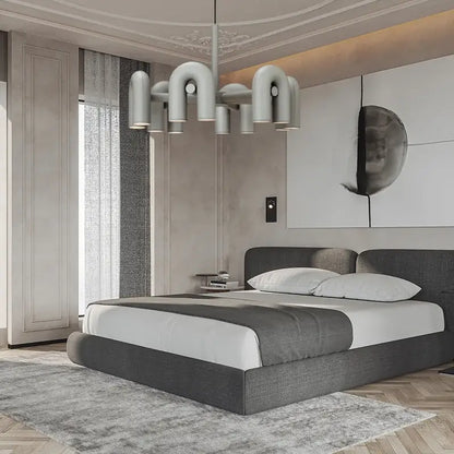 DecorBites™ modern gray led ceiling chandelier with curved tubular arms and sleek metallic finish for home use