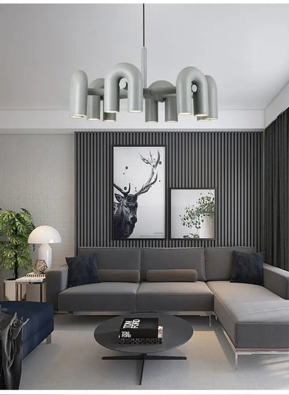 Modern gray pipe-style pendant led ceiling chandelier from DecorBites™ for home lighting use