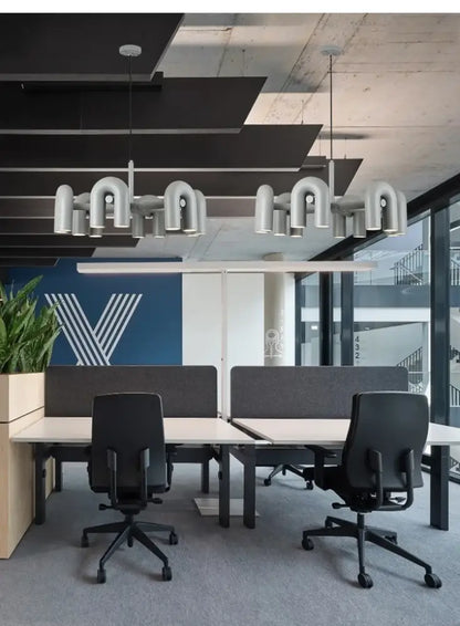 DecorBites™ modern nordic led ceiling chandelier with metallic silver u-shaped pipe design for home lighting
