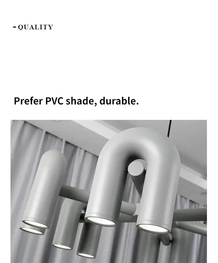DecorBites™ modern Nordic led ceiling chandelier with matte gray pvc u-shaped pendant and minimalist design