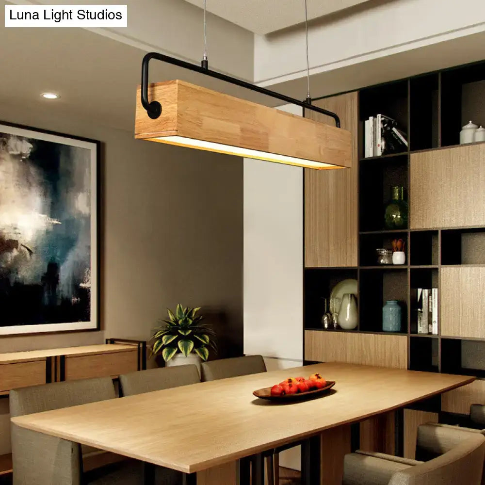 DecorBites modern nordic wood island pendant light with rectangular wooden frame and integrated led 110v-120v 220v-240v