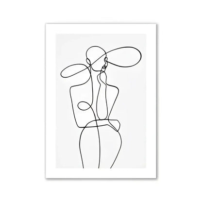 Decorbites™ modern pink aesthetic wall art print featuring black line art of a stylized figure with an oversized hat framed in white