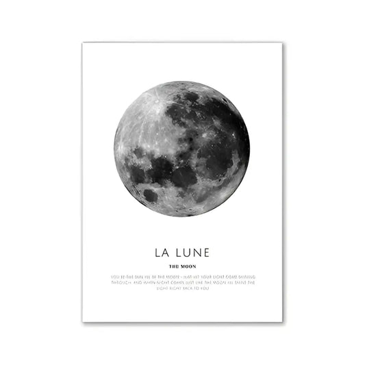 Decorbites™ modern pink aesthetic wall art print featuring minimalist pink black and white moon illustration with la lune text