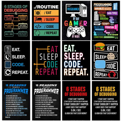Black decorbites™ modern programmer gamer canvas wall art with colorful abstract programmer gamer text and graphics