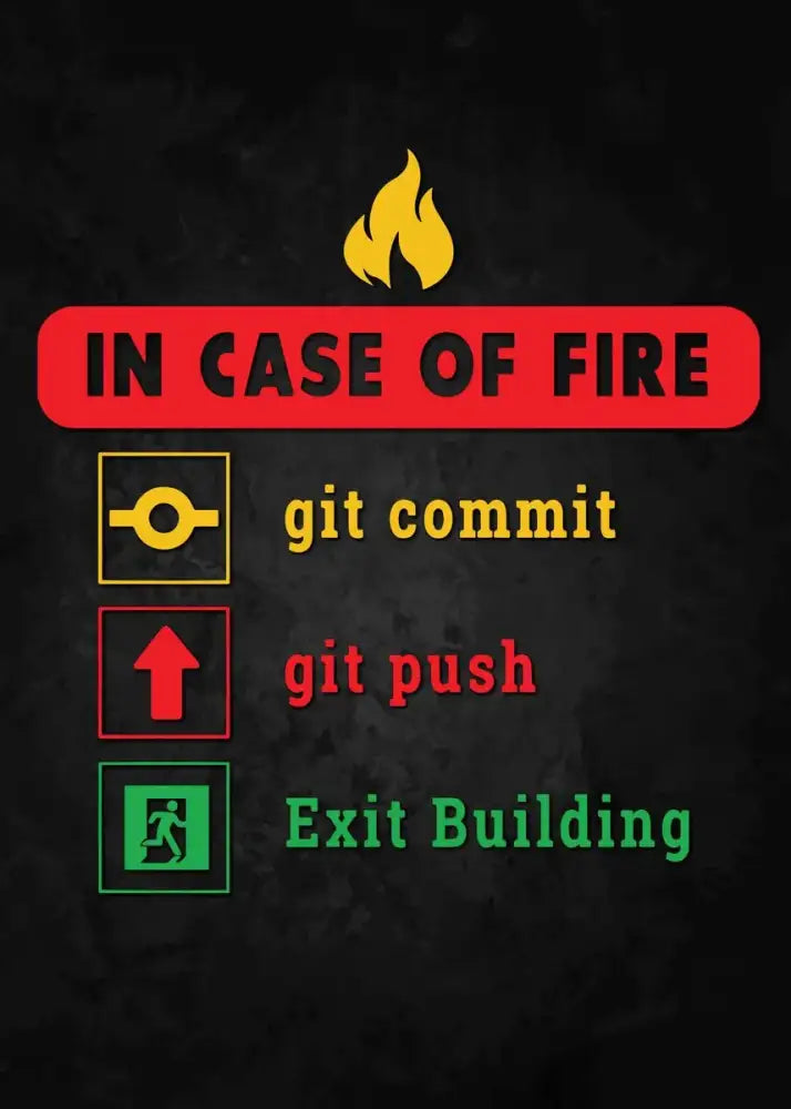 Decorbites™ modern programmer gamer wall art featuring red sign with fire instructions and git command icons