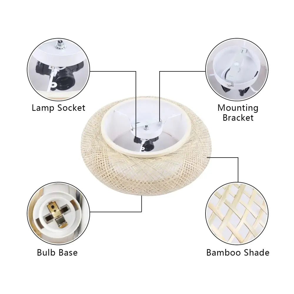 Beige woven bamboo shade rattan pendant light ceiling fan from DecorBites modern LED ceiling fan collection