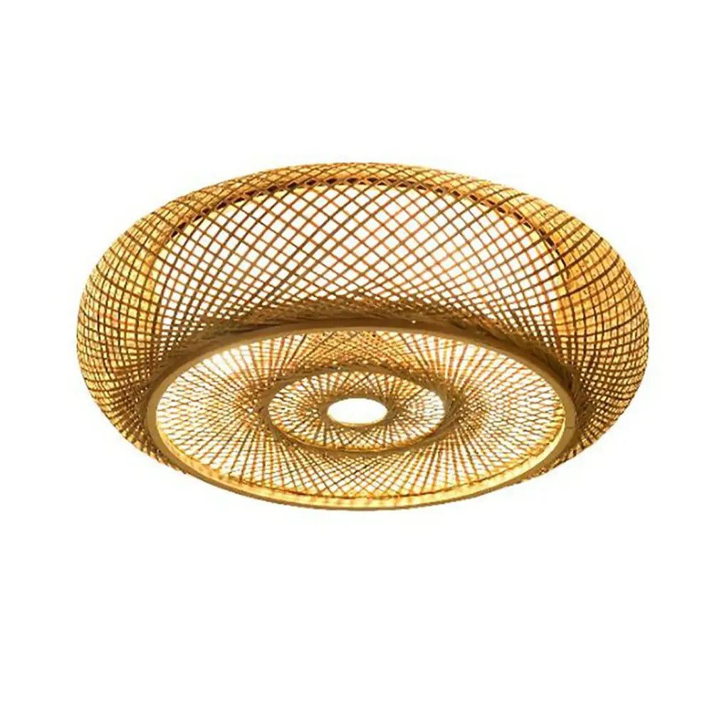 Golden woven bamboo rattan pendant light with circular lattice design for decorbites modern ceiling fan