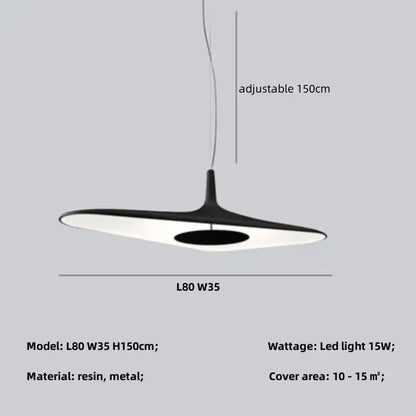 DecorBites™ modern black and white resin and metal pendant lamp with sleek disc design for dining room changeable light