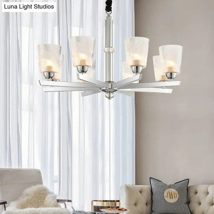 DecorBites™ modern chrome finish chandelier with five textured ribbed glass shades compatible with led incandescent fluorescent 220v-240v and 110v-120v