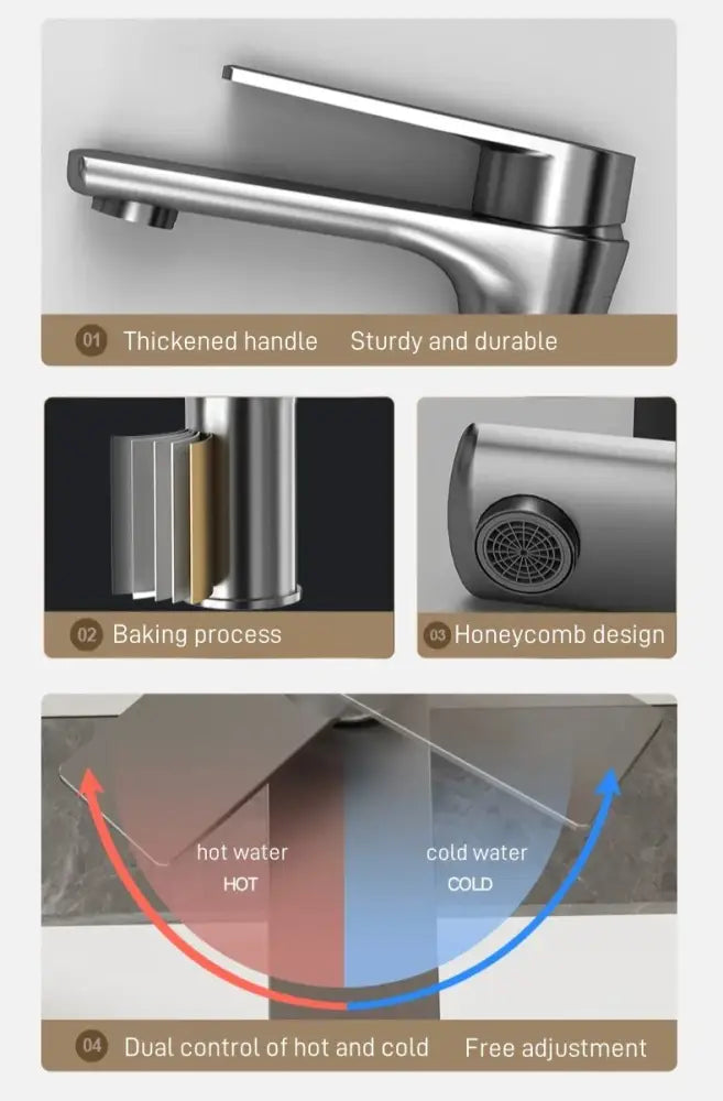 DecorBites™ modern stainless steel bathroom sink faucet with sleek design and thickened handle in stainless steel finish