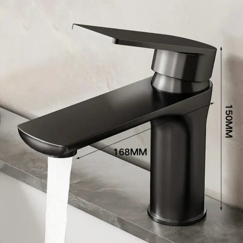 Modern matte black decorbites stainless steel bathroom sink faucet with sleek minimalist design and brushed metal accents