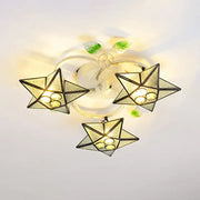 DecorBites modern Tiffany stained glass flush mount ceiling light with 3 star-shaped frosted glass panels 110v-120v 220v-240v